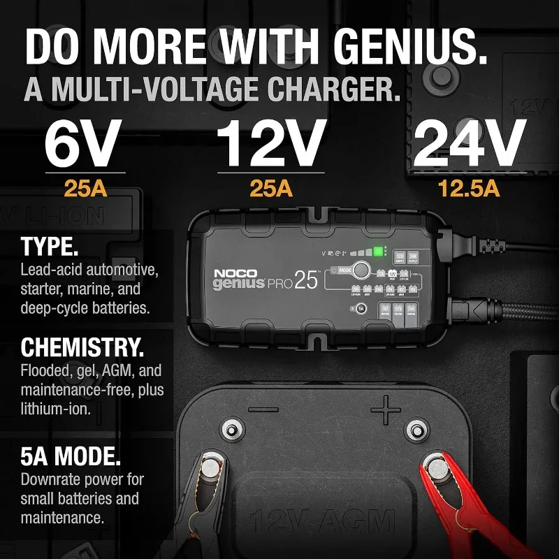 شاحن بطارية السيارة الذكي GENIUSPRO25 ، شاحن سيارة محمول ، معيل البطارية ، 25A ، 6V ، 12V ، 24V