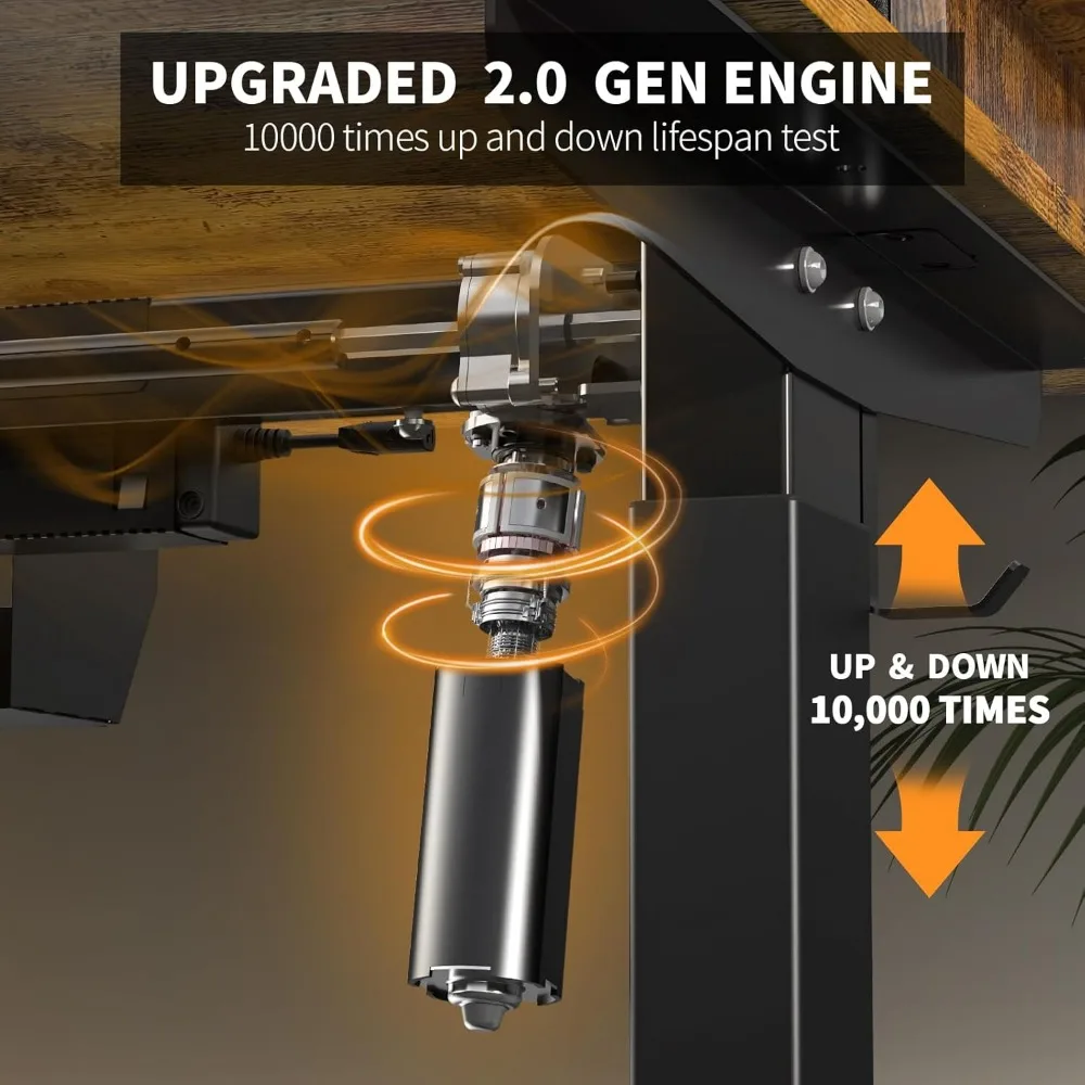Mesa elétrica ampliada de 48 * 30 polegadas, altura ajustável com 4 gavetas, prateleiras duplas de armazenamento, mesa de pé