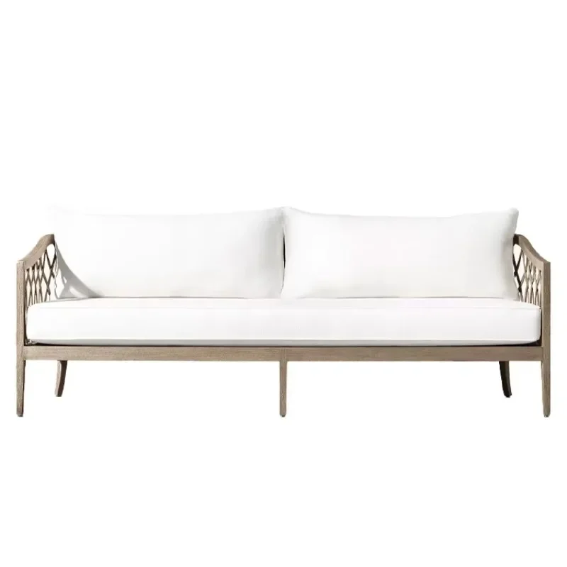 

Customizable outdoor sofa set, leisure villa courtyard furniture 2 3-seat sofa weathered solid wood teak garden set