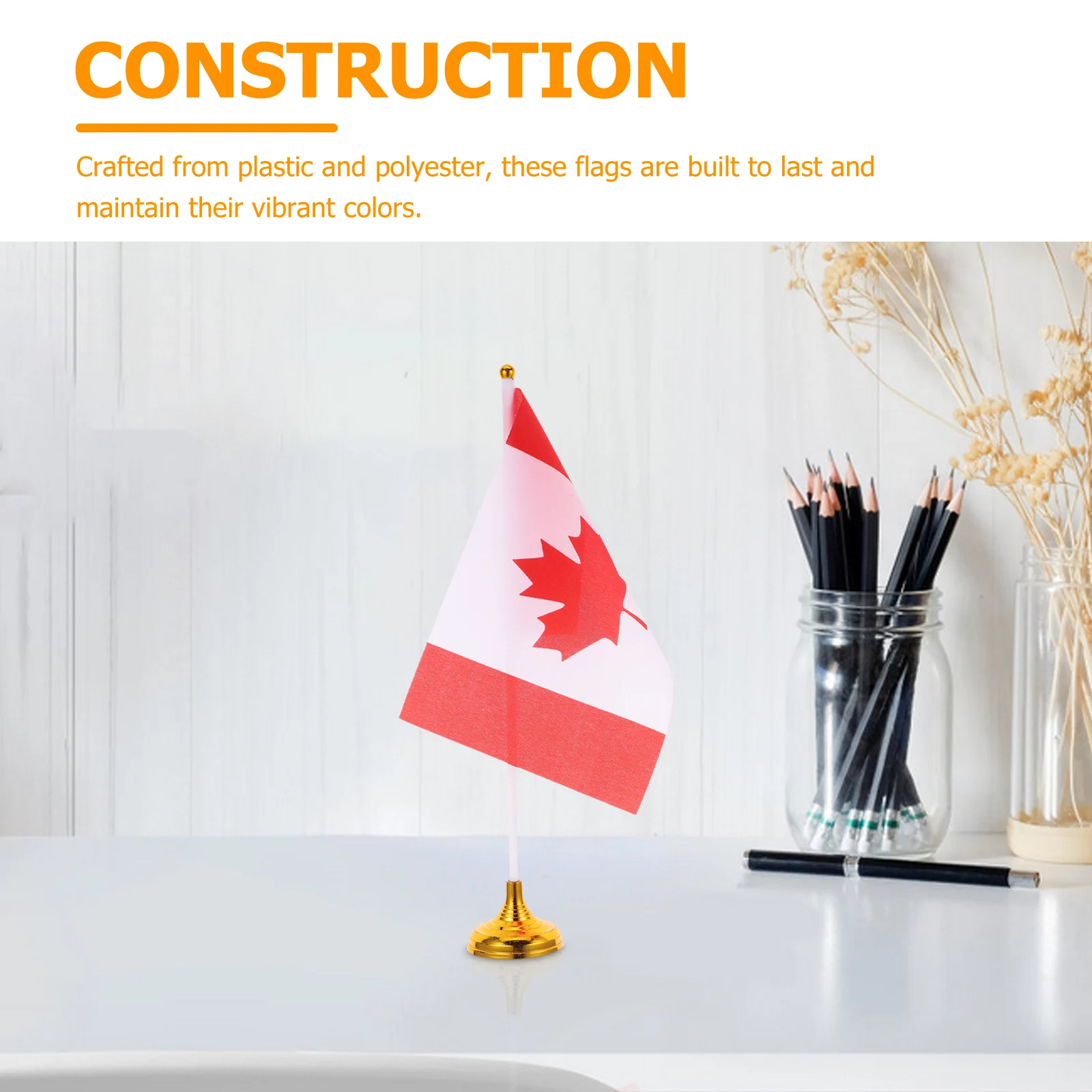 

12pcs Canada Desk Flags Set Canadian Small Mini Table Office Flags With Flagpole And Golden Base Miniature Desktop Flag Offices