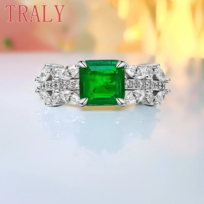 925 Sterling Silver Emerald Women's Ring Inlay 2CT Colorful Gemstone Luxury Wedding Bands High Quality Jewelry Party Couple Gift