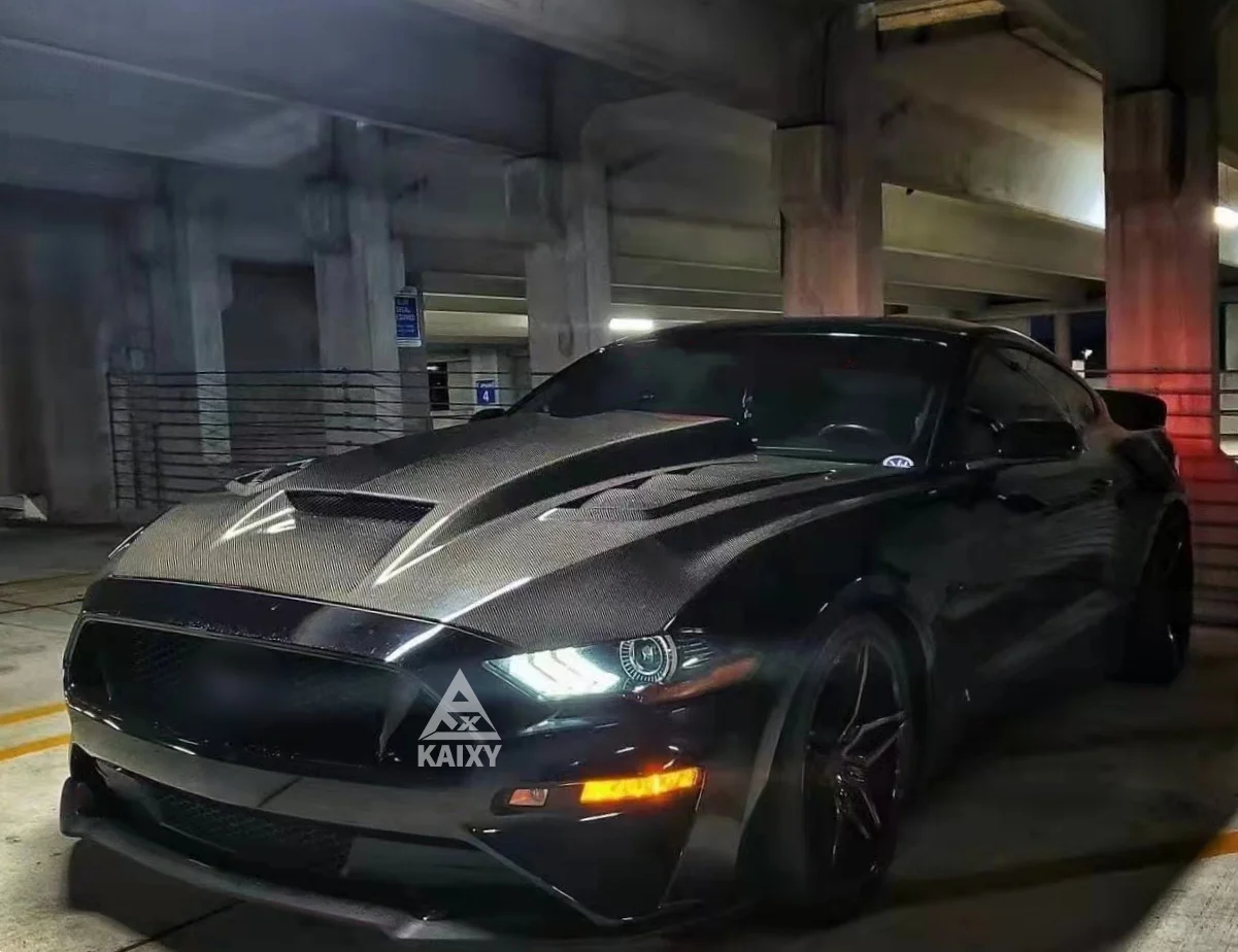 KXY TF Style Carbon Fiber Front Engine Hood For Ford Mustang Bonnet 2015-2023