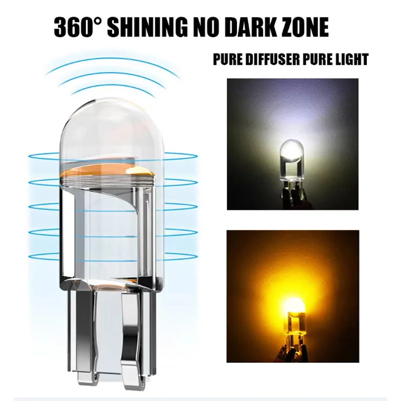 LED 12V W5W T10 WY5W COB Glass Interior Parts Bulbs Auto License Plate Lamp Dome Read Light Width Clearance Turn Signal Lights