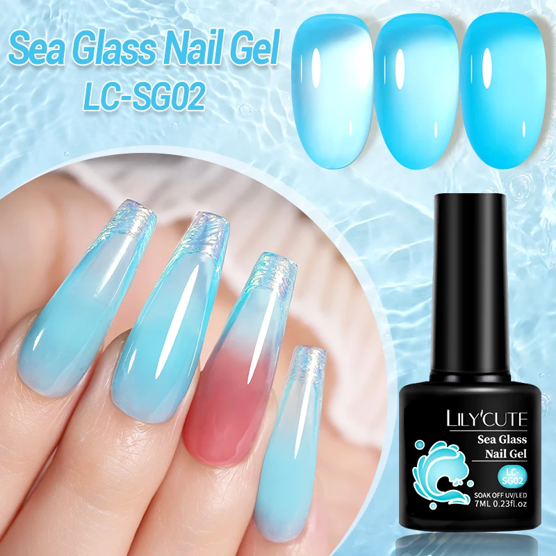 LILYCUTE 6Pcs 7ML Jelly Glass Gel Nail Polish Set Sea Blue Varnish Semi-transparent Nail Art Semi Permanent UV Gel Varnish image 5