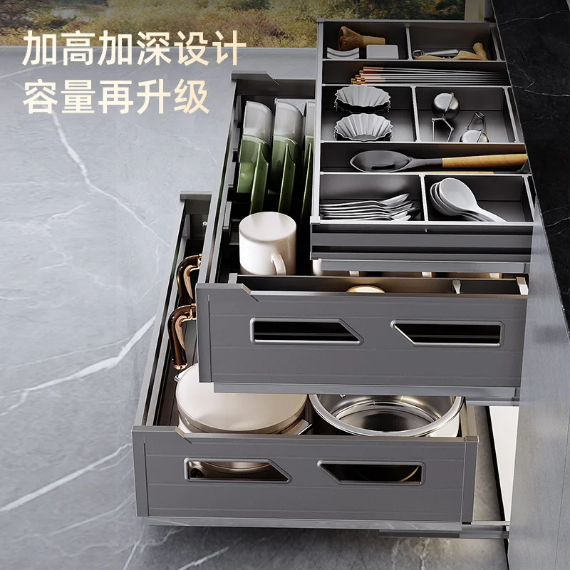 Kitchen Cabinet Drawer Type Double Triple All Aluminum Deepened Basket Dishes Pot Storage Basket Tool Classification Baffle Draw