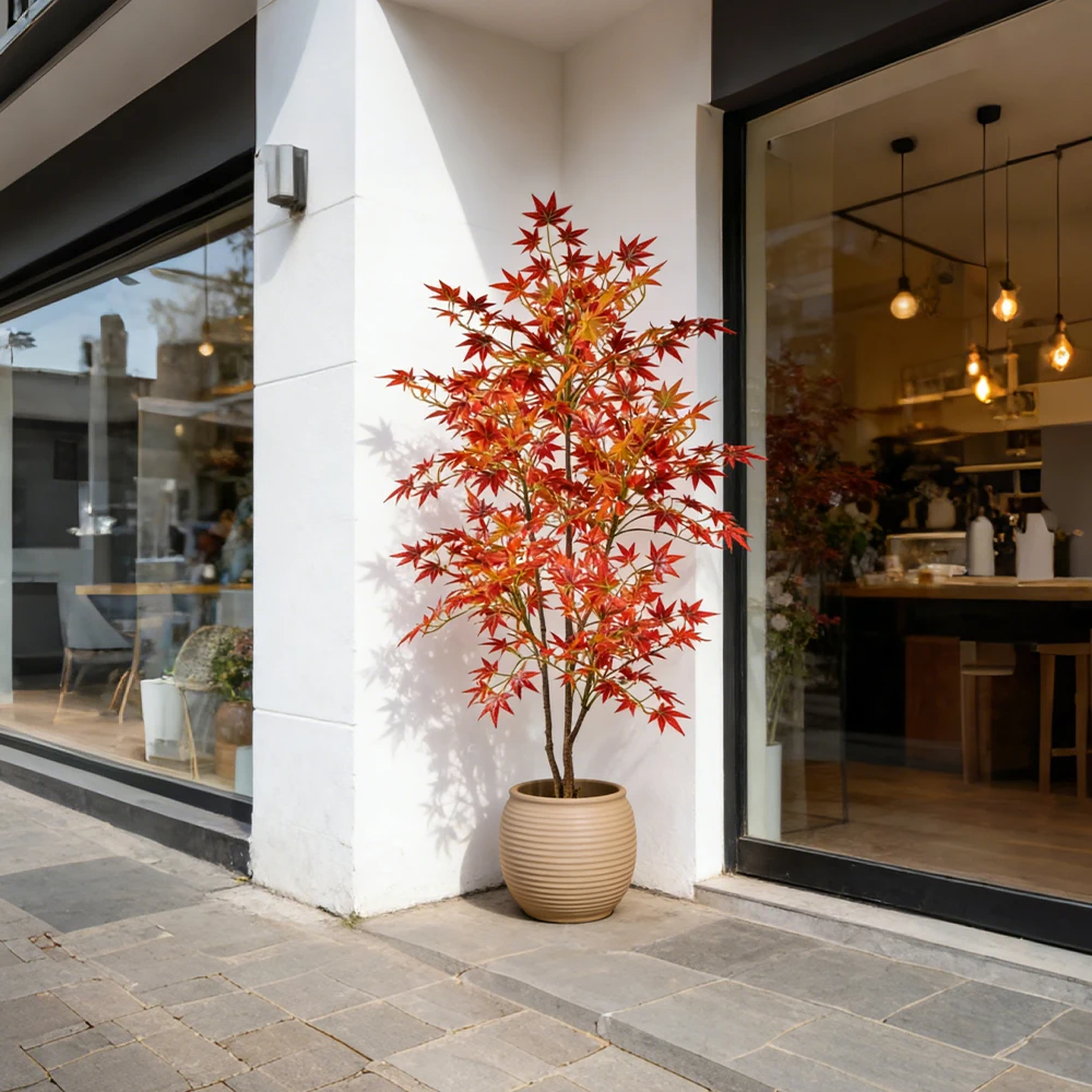 70-140 cm großer künstlicher Ahornbaum, tropische künstliche Palmenpflanzen, Seiden-Ahornblätter, künstliche Ficus-Pflanze für Haus- und Gartendekoration – Detail 1