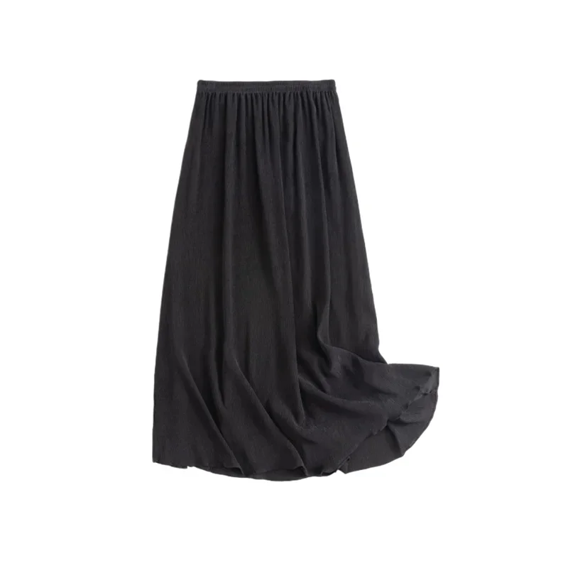 2025年レディースファッション衣料 多用途 28MM 100%天然桑絹樹皮クレープ Aライン ブラック 大きめスイング カジュアルスカート