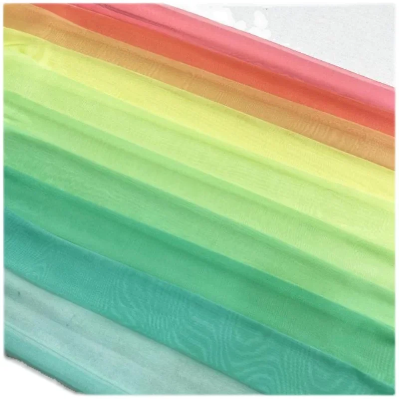 Gradient Chiffon Fabric Rainbow By The Meter for  Clothing Skirts Dresses Sewing Sagging Cloth White BlueThin Transparent Drape