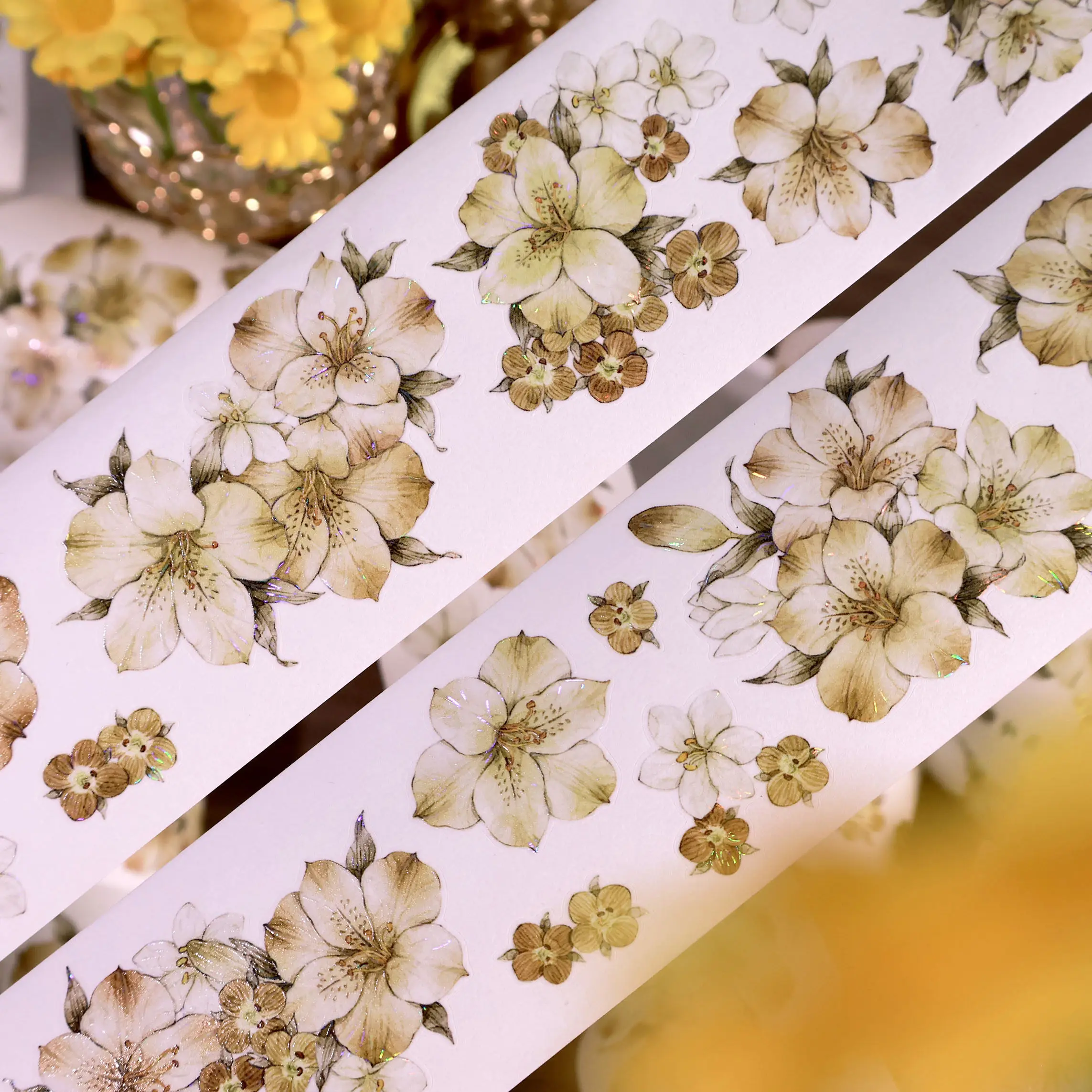 Flower Washi Pet Tape Vintage Brown Shell Shiny Pre-cut For Journal DIY Scrapbooking Sticker