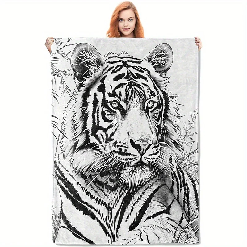 Ultra-Soft Tiger Print Flannel Throw Blanket - Versatile, Warm & Cozy for Couch, Bed, Office, and Travel - Perfect All-Season Gi
