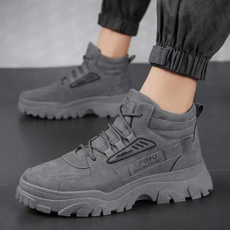 Fashionable Versatile Autumn New Outdoor Travel Men's Sneakers with Thick Sole and High Top Lace Up Work Labor Saving Shoes