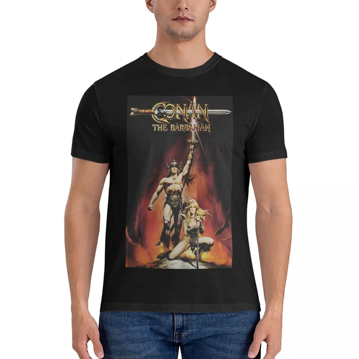 By Arnold Schwarzenegger Movie Poster Men's T Shirts Conan The Adventurer Novelty Tee Shirt Short Sleeve Round Collar T-Shirt