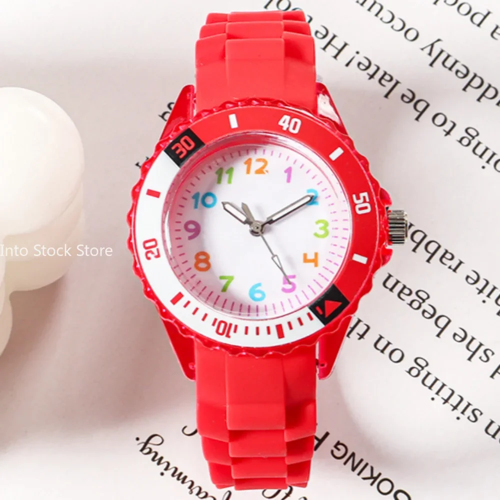 Kids Analog Watch for Boys Girls Soft Silicone Band Colorful Number Cute Watches for Children Water Resistant Quartz Wristwatch