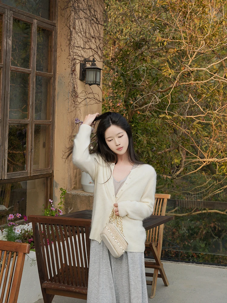 

ZNG OP Women's Soft Fce-Lined Camere Sweater Cardigan Versatile Long Sve Ele Sle Chinese Production Winter Wear