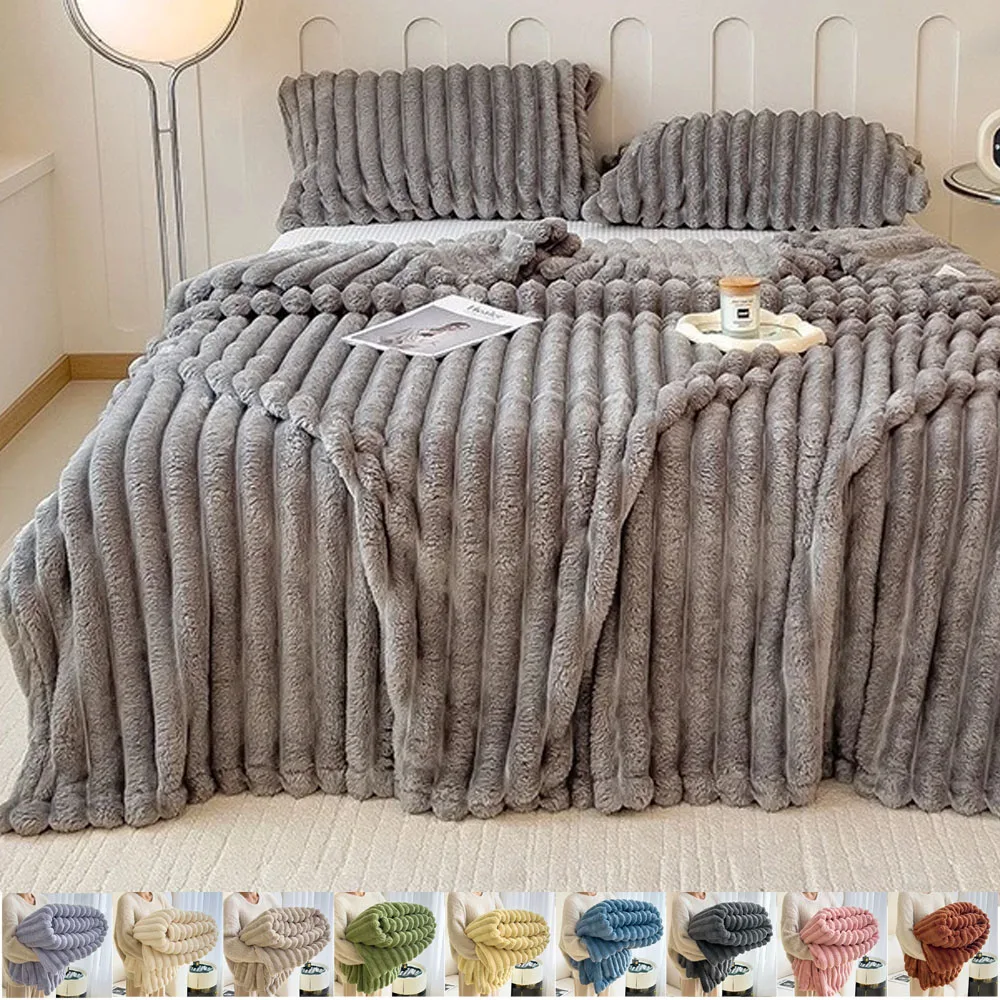 

1PC Thickened Wide Solid Color Striped Multifunctional Blanket Can Be Used As Bed Sheet Cover Blanket Nap Blanket Pet Blankets