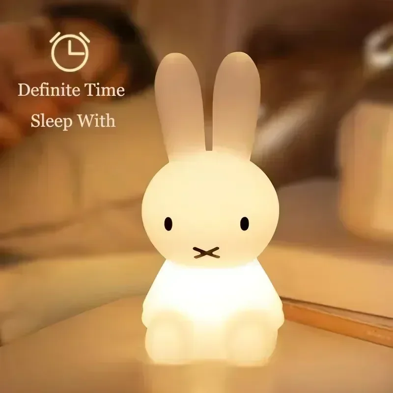 Veilleuse 3D aste Ata ffy, dessin animé Kawaii, protection des yeux de lapin, lampe de table pour chambre à coucher, lampe de chevet pour enfants, mignon