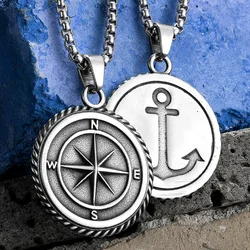 Compass Anchor Stainless Steel Jewelry Simple Men Necklaces With Pendant For Male Women Punk Hip Hop Accessories Gifts Wholesale