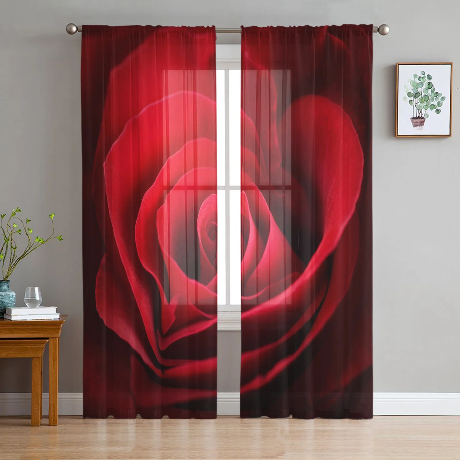 Rose Love Heart-Shaped Curtains For Living Room Luxury Baby Bedroom Tulle Curtains Kitchen Room Modern Style Sheer Curtains