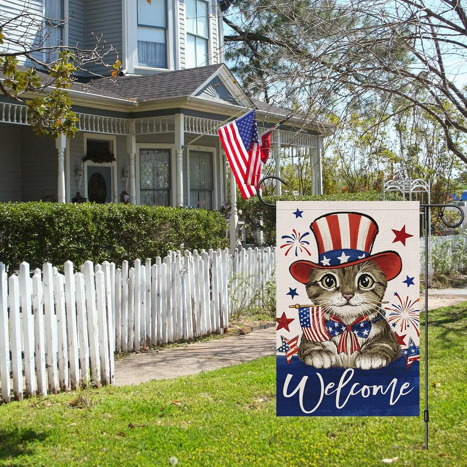 Patriotic Cat 4th of July Garden Flag 12x18 Inch Double Sided Welcome Independence Day Holiday Yard Flag for Outside WWP