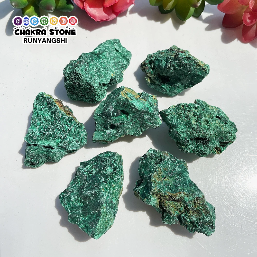 

Natural Gemstones Irregular Fibrous Malachite Rough Stone Healing Green Crystal Velvet Quartz Mineral Specimen Decoration