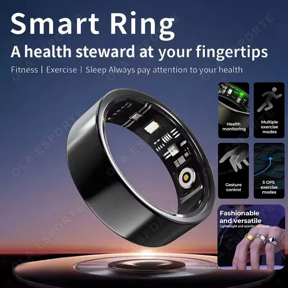 2025 Smart Ring Blood Pressure Heart Rate Sleep Monitoring Smartring IP68 & 5ATM Waterproof Multi-sport Mode Smartring Man Women
