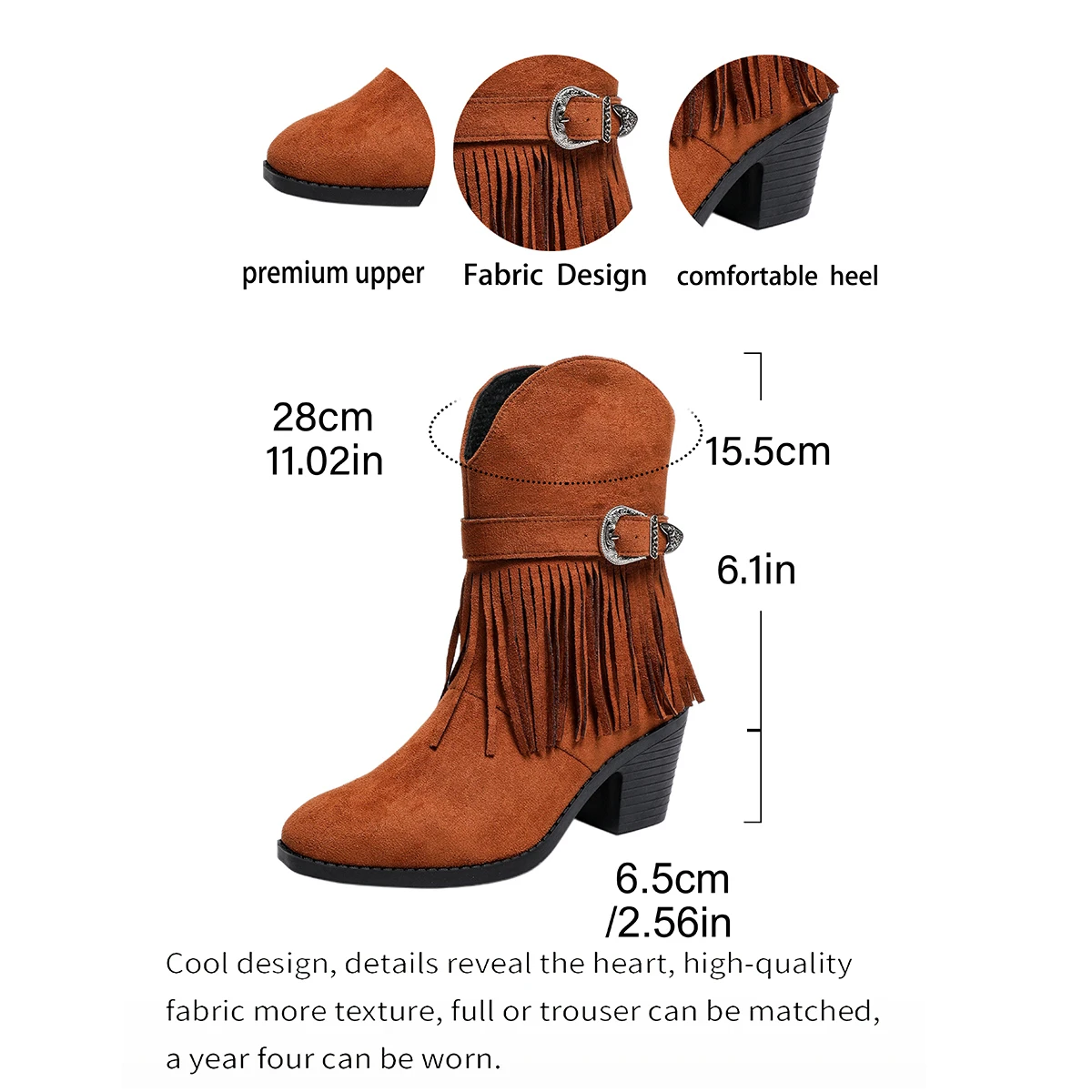 New Autumn/Winter Women Buckle tassel Decoration ankle boots Fashion Chunky-Heels round head Ladies Modern Boots Western Boots