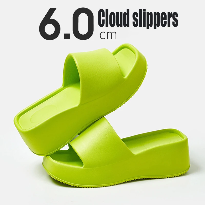 

2024 Women Fashion Slippers 6cm Wedge Heel Outdoor Indoor Slides Eva Soft Flip Flops Thick Sole Anti-Slip Sandals for Girls