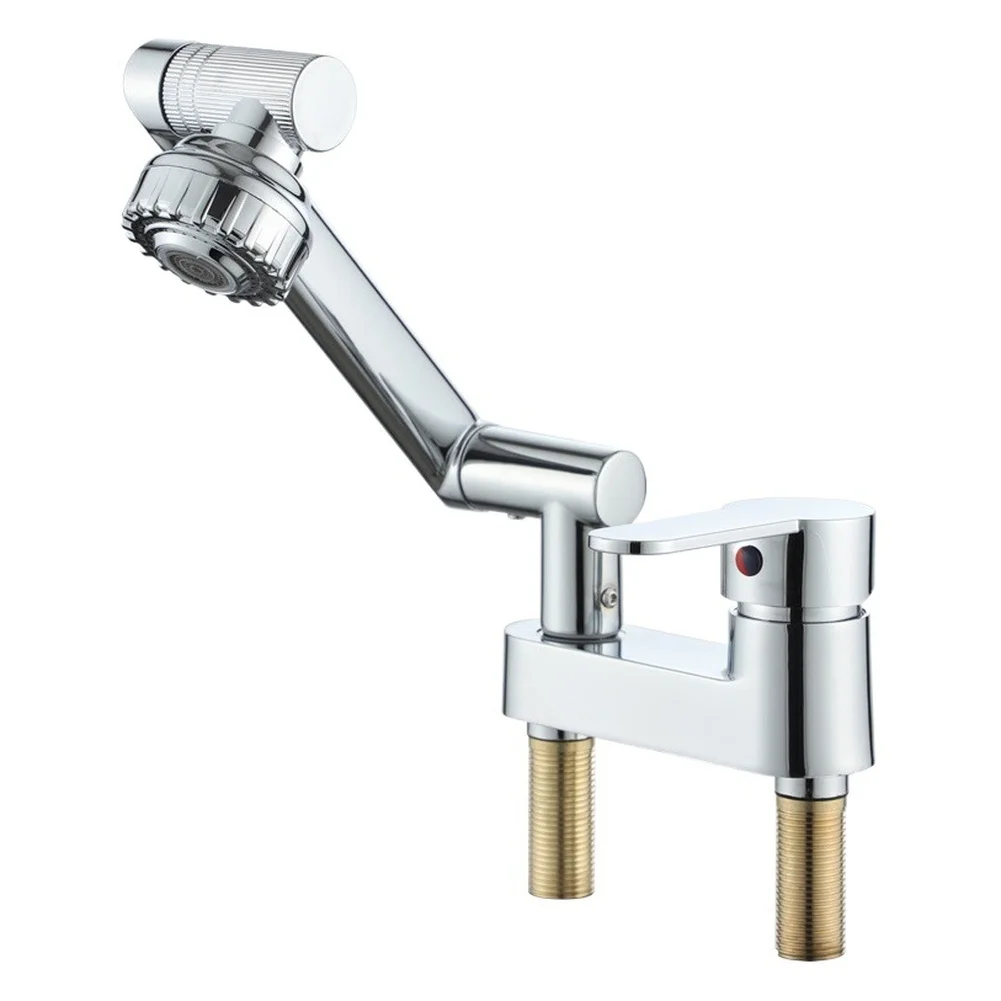 Modern Gray Silver Bathroom Basin Faucet with Single Handle Dual Hole Design 360 Degree Swivel and Two Spray Options
