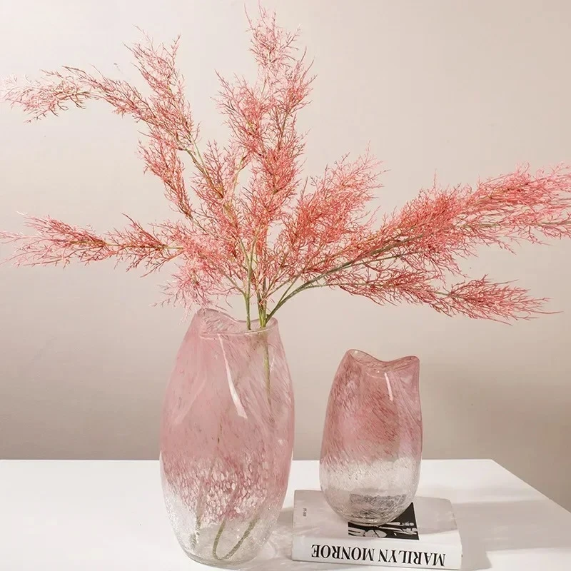 Pink Ripple Gradient Glass Vase Hydroponics Flower Pots Desk Decoration Flower Arrangement Crack Texture Vases Modern Home Decor