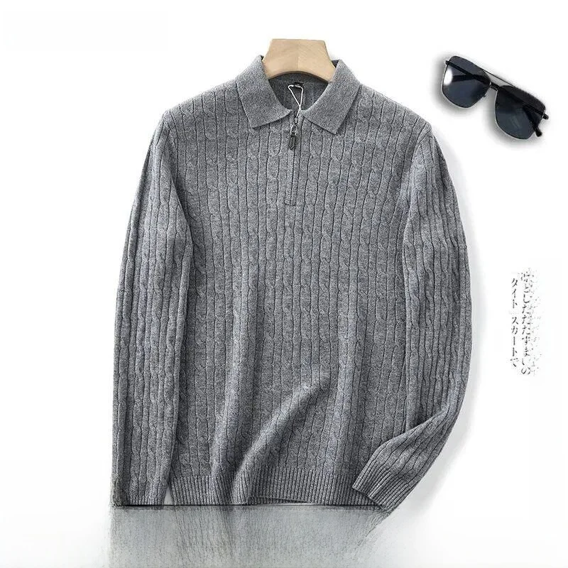 

Мужской вязаный шерстяной свитер Ele из 100% чистой шерсти с воротником, теплый, повседневный, с длинным рукавом, для ежедневной носки