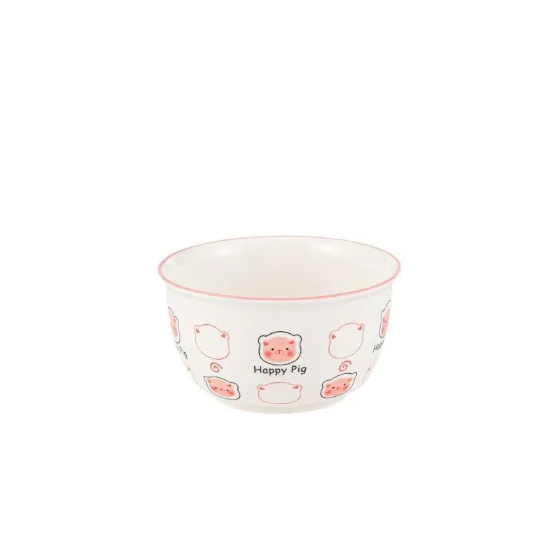 

Cute Ceramic Bowl with Cartoon Pig Design Underglaze Color Household Rice Bowl with Spoon Included Minimalist Style Tableware