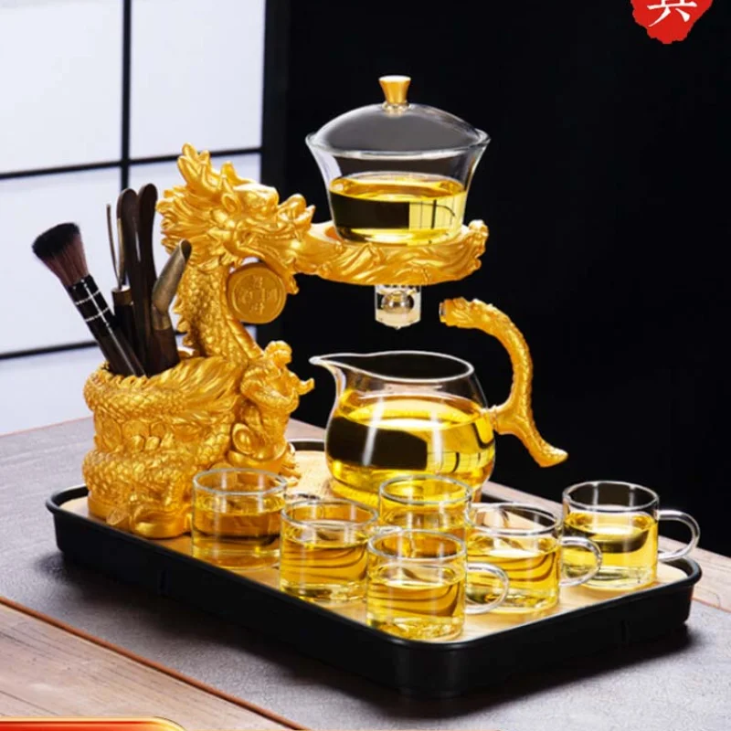 Glass dragon tea set, complete set, household magnetic brewing teapot, office meeting customers, high-end