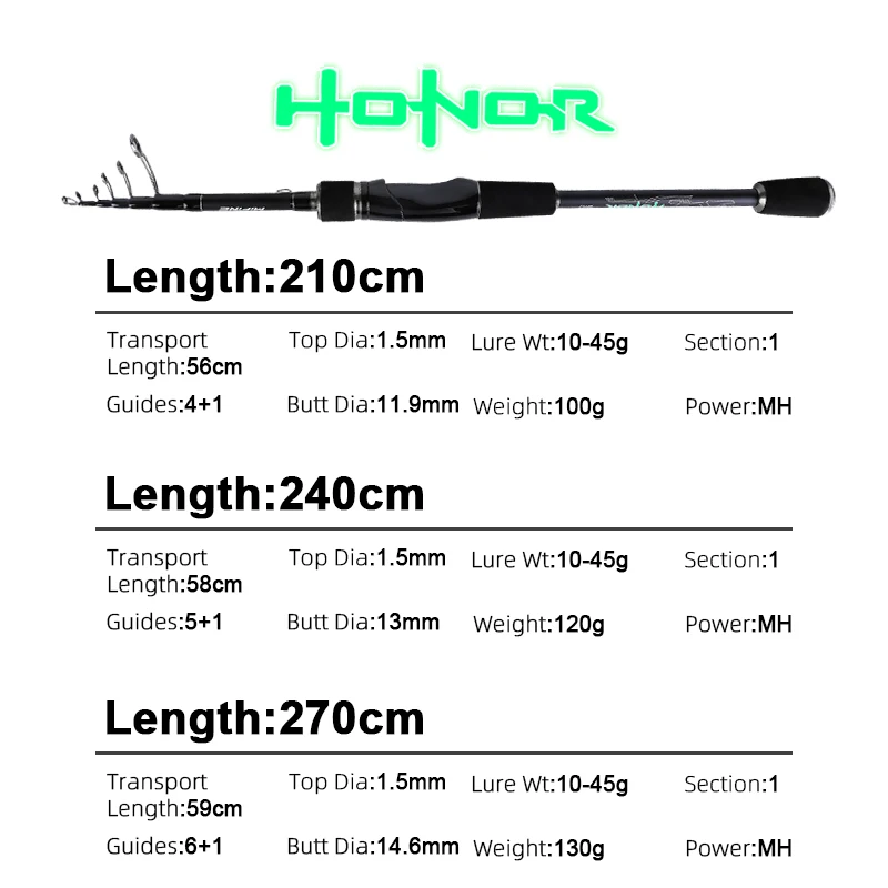Mifine honor teleskop ische Angelrute 24t Kohle faser 2,1 m 2,4 m 2,7 m Reises pinn ruten locken Gewicht 3-18g 6-27g feste Spitzen ruten