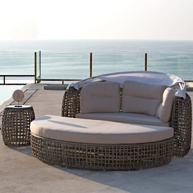 

Popular Lounge Chair Hotel Beach Daybed Poolside Chair Aluminum Frame Sunbed Wicker Rattan Outdoor Daybed