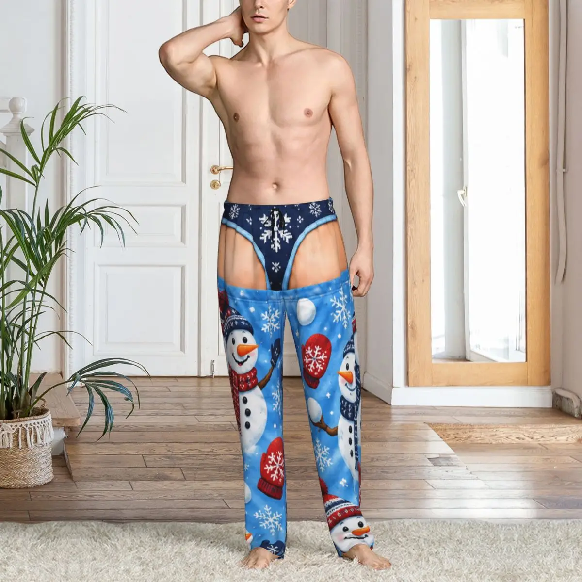 Men's Comfy Merry Christmas Santa Claus Snowman Pajamas Pants Flexible Lounge Pajama Bottoms Pants