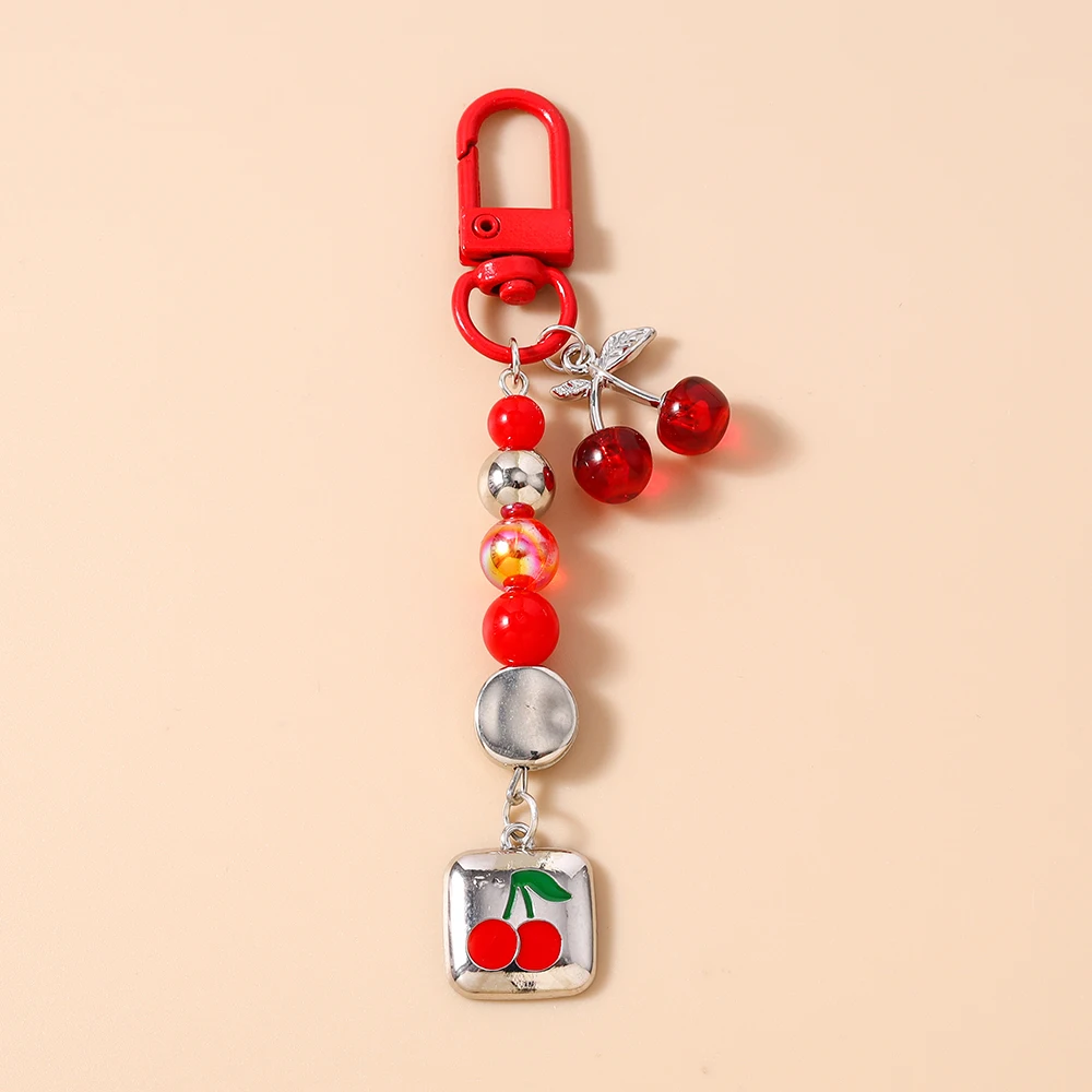 かわいいクリスタルチェリーキーホルダー女性女の子ビーズキーリングペンダントハンドバッグの装飾 DIY キーチェーンジュエリーギフト
