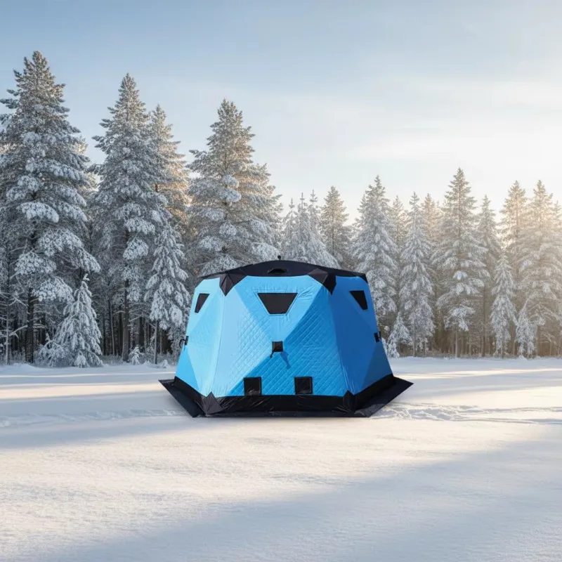 Durable Oxford Ice Fishing Tent 3-4 Person Waterproof Winter Thermal Multi-Vent Snow Protection Outdoor Fishing Shelter
