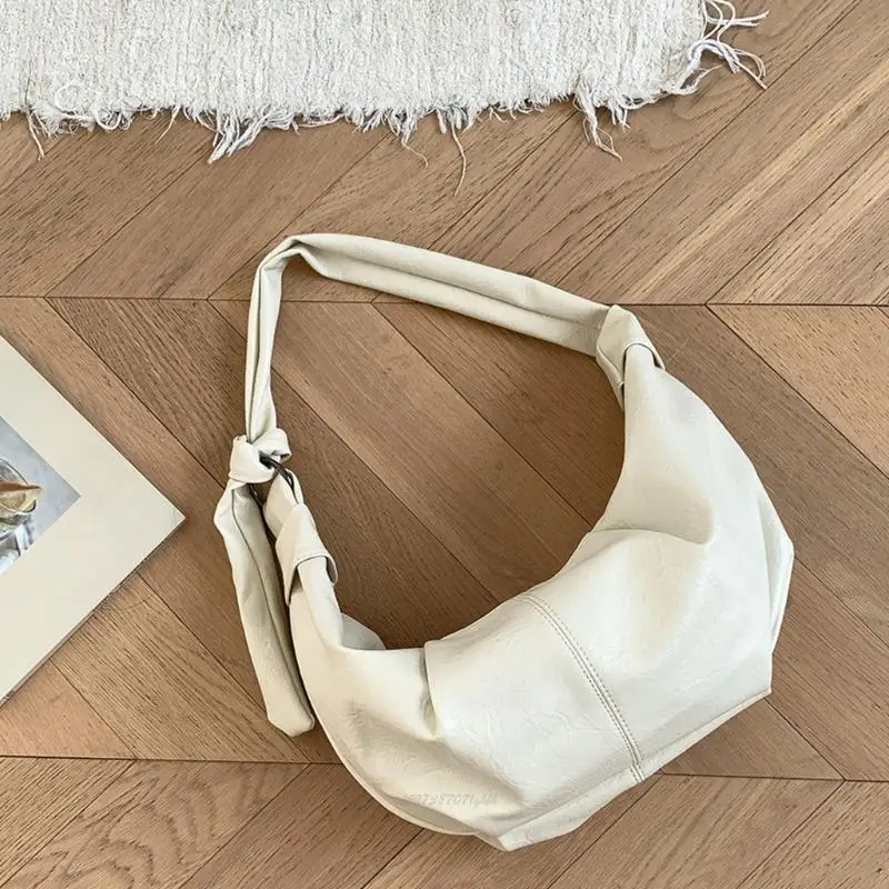 

X5XA Women PU Leather Crossbody Bag Simple Dumplings Bag Pleated Shoulder Bag Large Capacity Bag for Daily Travel