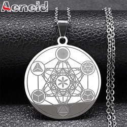 Metatron Archangel Angel Seal Necklace Sacred Geometry Solomon Stainless Steel Silver Color Pendant Necklaces Jewelry N3055S04