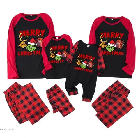 

European and American parent-child home wear Christmas home wear parent-child set checkered patchwork printed home wear