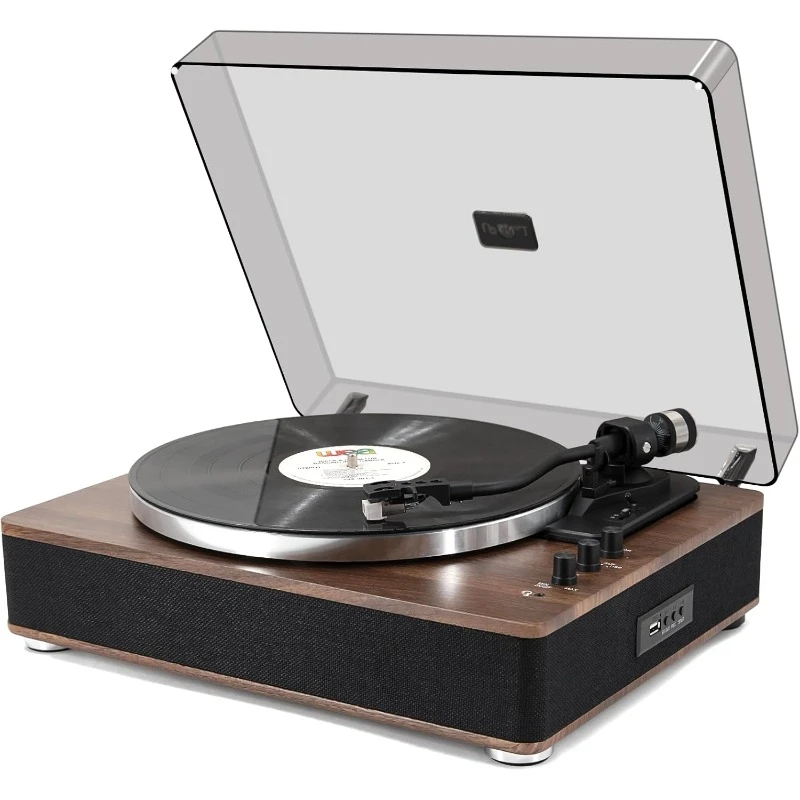 Record Player with Built-in Speakers, Wireless,USB Recording and Playback,BT Out, Output,Auto Off, AT-3600L, 2-Speed Player