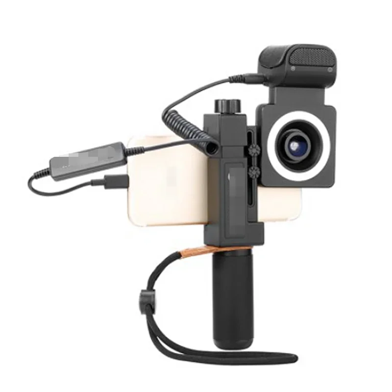 Transmissão ao vivo Streaming Videoshoot Vlog Lente de microfone estéreo Kit de aderência de luz LED