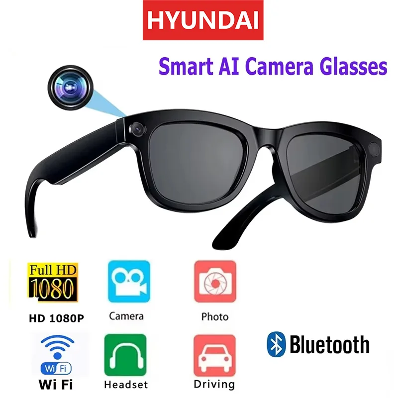 HYUNDAI M01 New Smart Glasses AI Headphones HD 1080p Polarized  Sunglasses Video Conference Recording Safety Sports DVR Camera