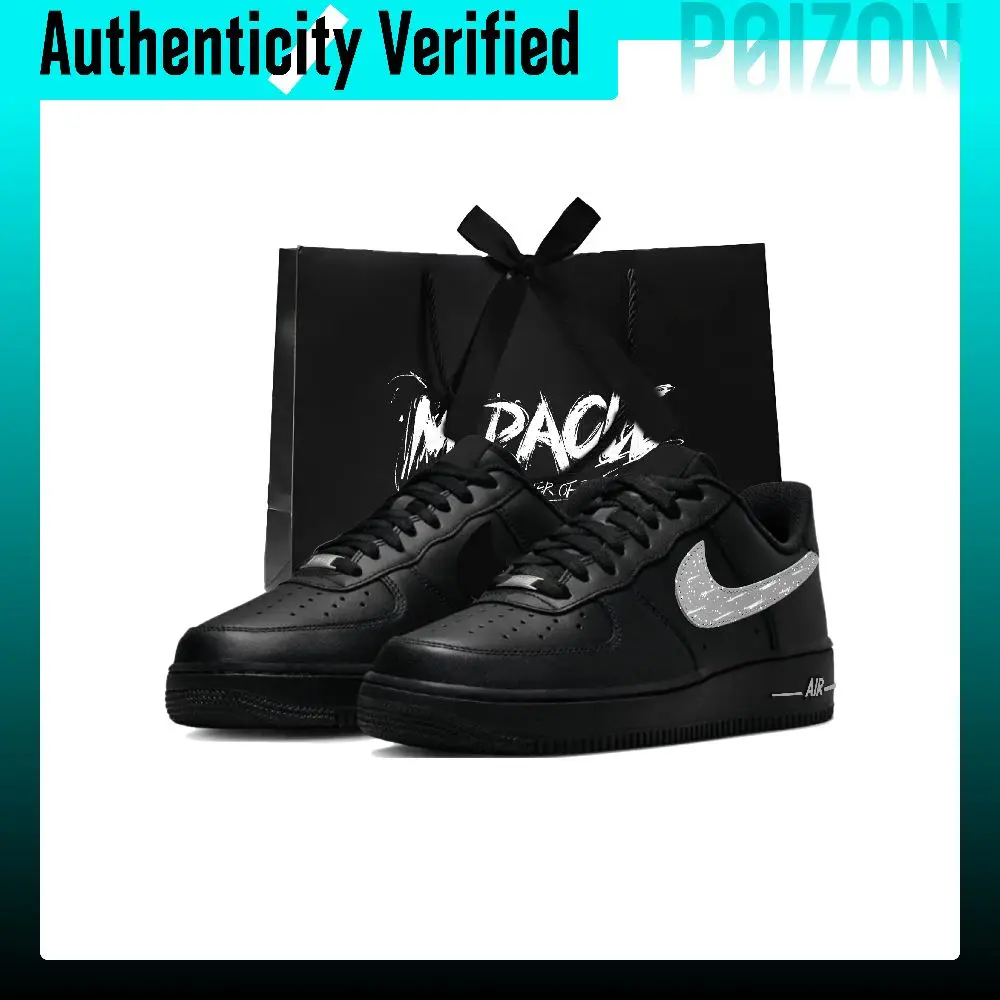 Nike Air Force 1 Skate Shoes Unisex Low-top Black Silver Color Block CW2288-001（Team3067-air）