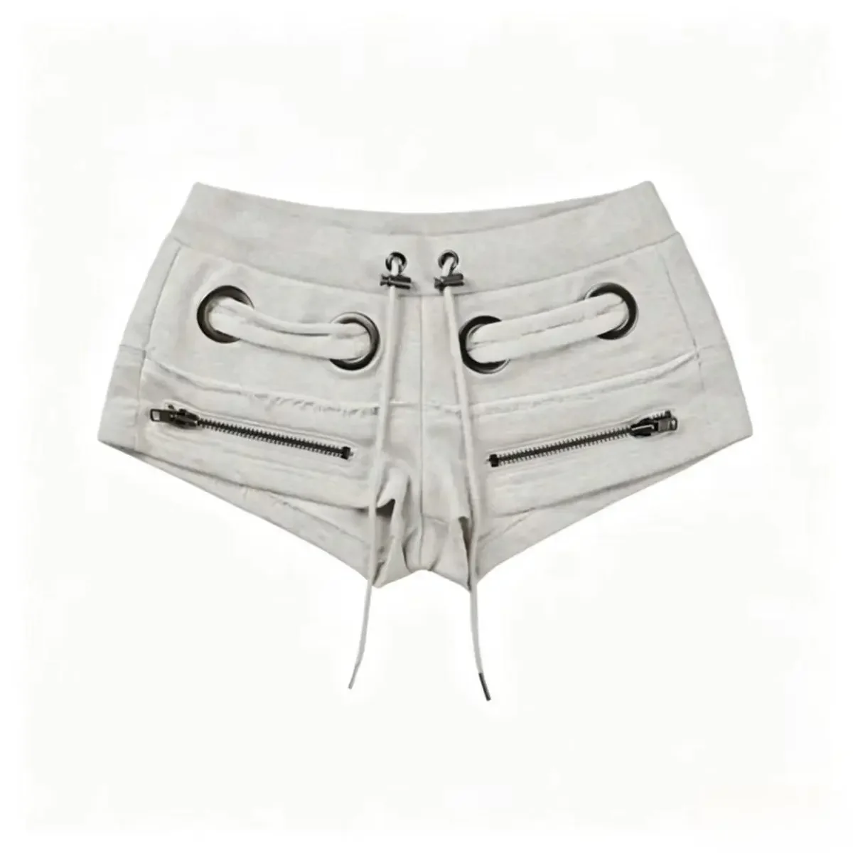 Graue Retro-Shorts im Spice-Girl-Stil mit Reißverschluss und Kordelzug, Design Sense Low Waist Hip Wrap A Word Super Shorts – Detail 2