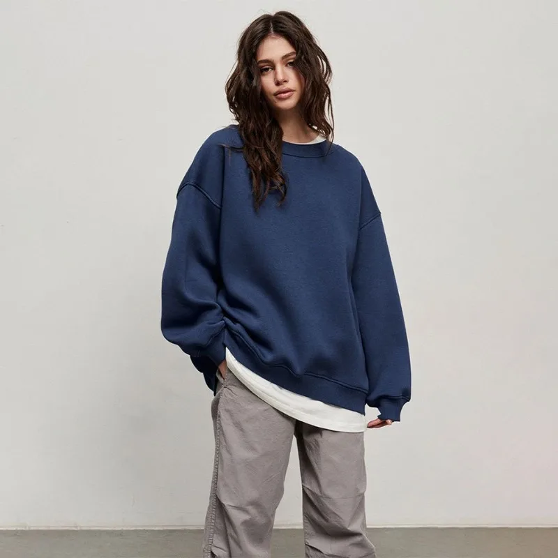 

Women's Autumn/Winter Top Sweatshirt Fleece Retro Simple Comfortable Loose Casual Design Fashion Soft Niche Versatile Skinny