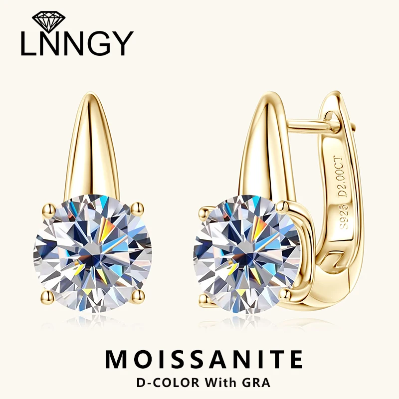 

Lnngy Brinco Prata 925 Sterling Silver Single Stone Hoop Earrings Certified 8mm 2ct Moissanite Earring For Wedding Jewelry GIft
