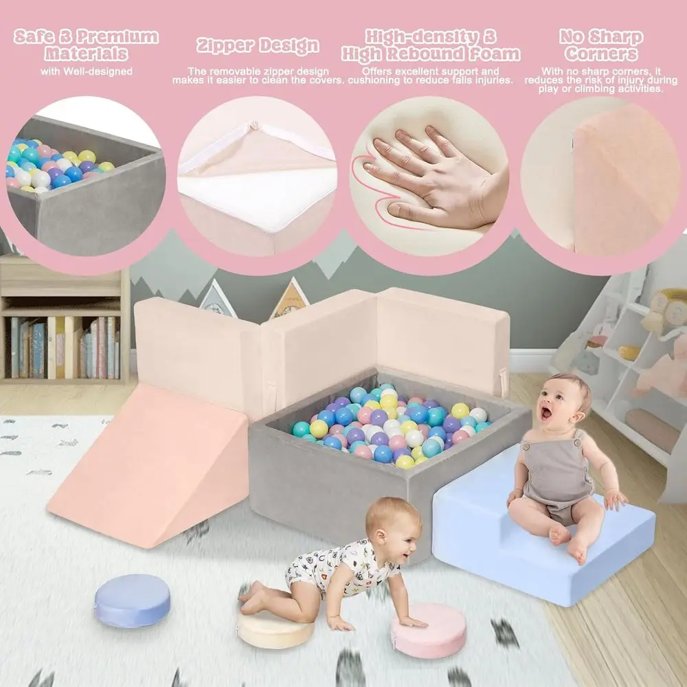 Giocattoli da arrampicata per 1 anno, blocchi da arrampicata in schiuma per bambini con grande pozzo per bambini piccoli, set da gioco morbido da 7 pezzi, scalatore per interni