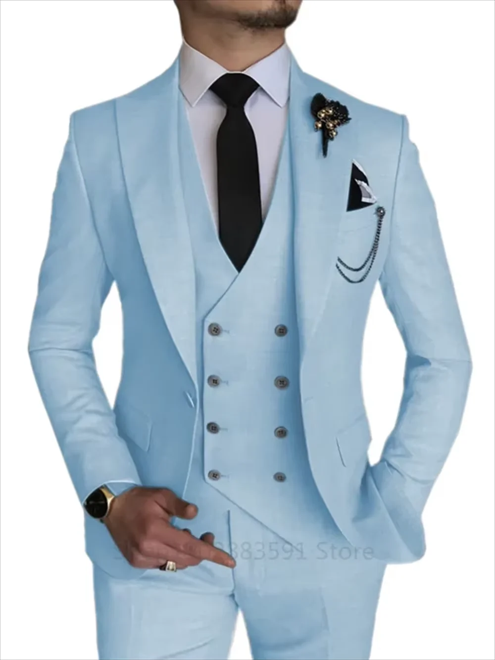Vestido de novia de tres piezas para hombre, conjunto de abrigo ajustado con solapa (chaqueta + chaleco + pantalones), traje informal de negocios formal para fiesta de novio