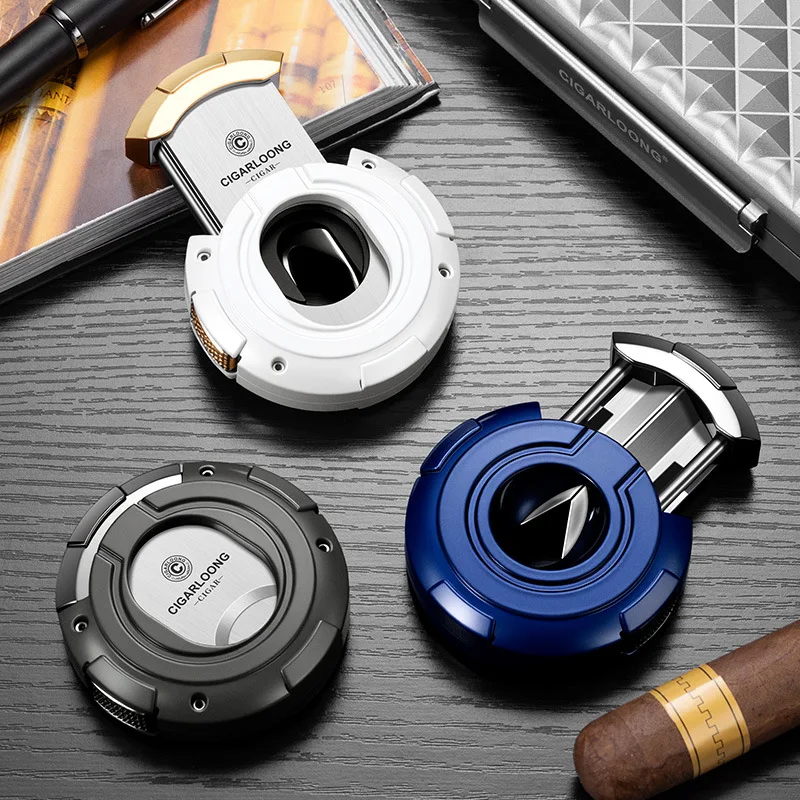 2-in-1 Cigar Cutter Stainless Steel Double Blade Portable Cigar Clipper Flat Cut & V-Cut Round Sharp Smooth Cigar Cutting Tool